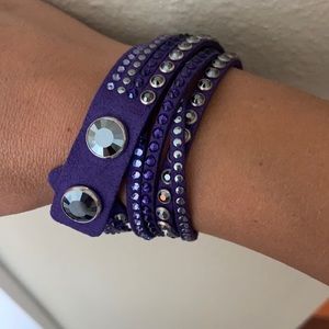 Purple suede Swarovski crystal wrap bracelet